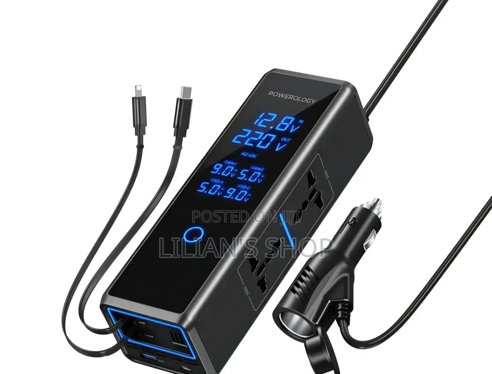 Powerology 300w Car Power Inverter Dc 12v to 220v Ac
