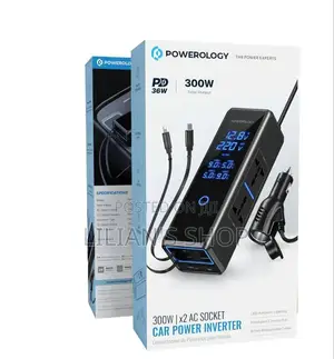 Powerology 300w Car Power Inverter Dc 12v to 220v Ac