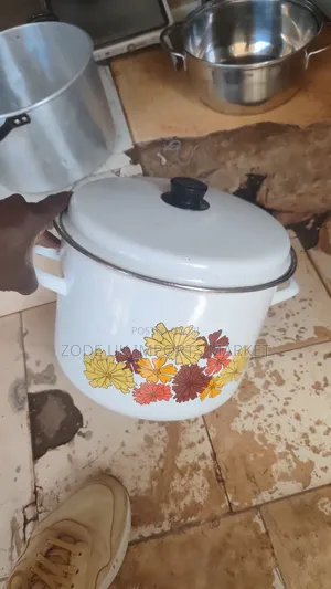 10l Vintange White Enameled Steel Stock Pot