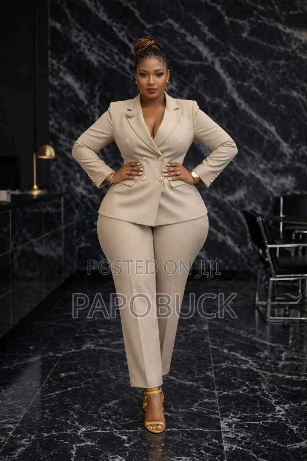 Stylish Plus-Size O Two-Piece Pant Suit Set
