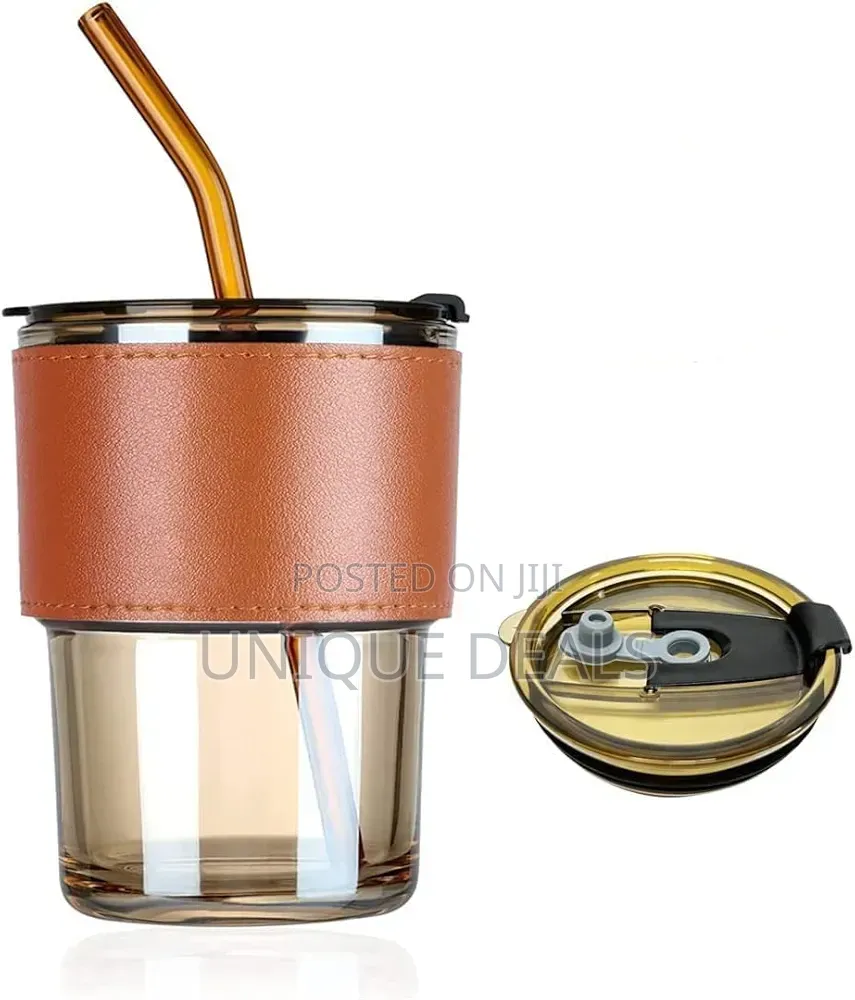 Coffee Cup Sipper Glass With Straw