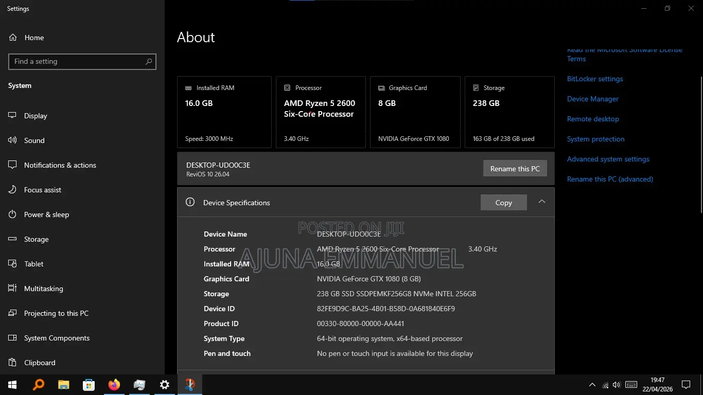 Desktop Computer 16GB AMD Ryzen 5 SSD 256GB
