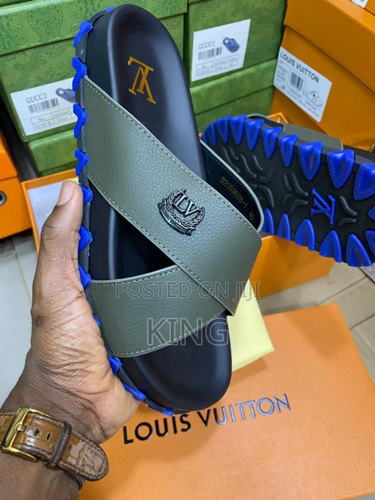 Louis Vuitton Cross-Strap Leather Slides Sandals