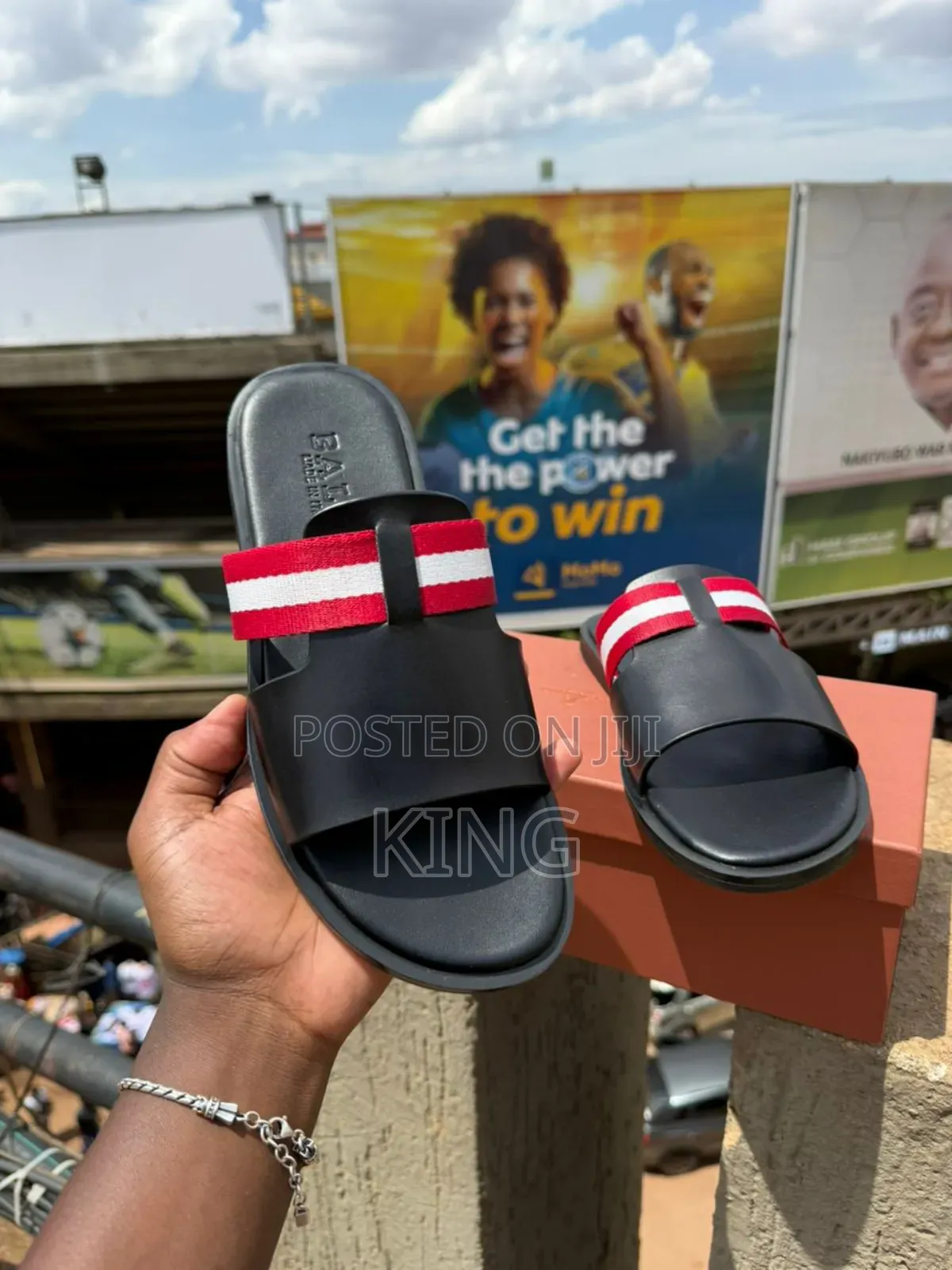 Black Striped Textile Accent Sandals