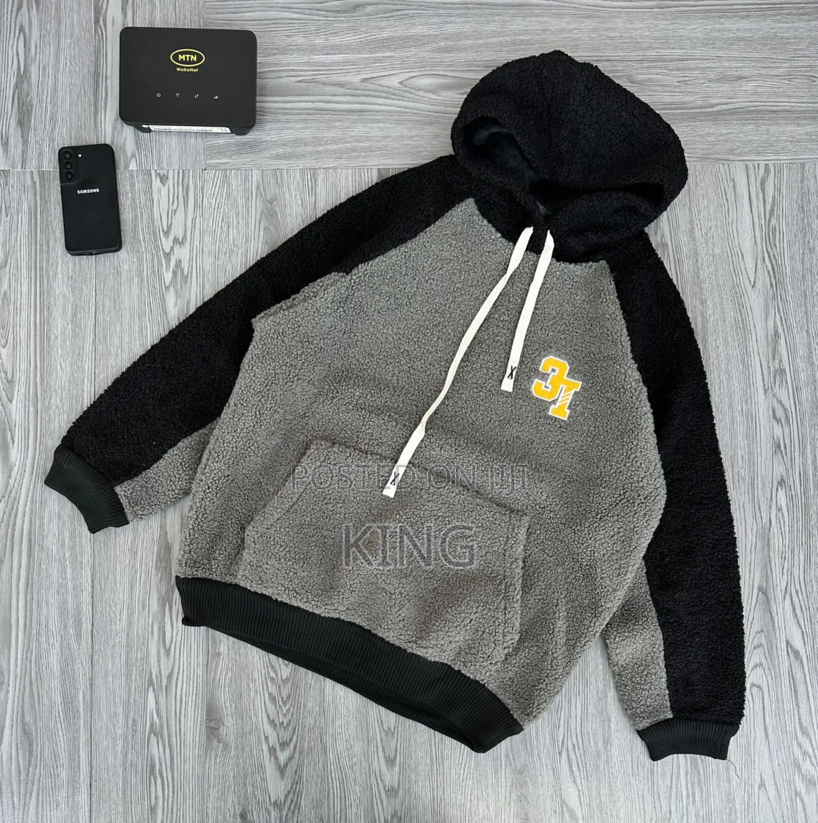 Raven Sherpa-Style Hooded Jumper