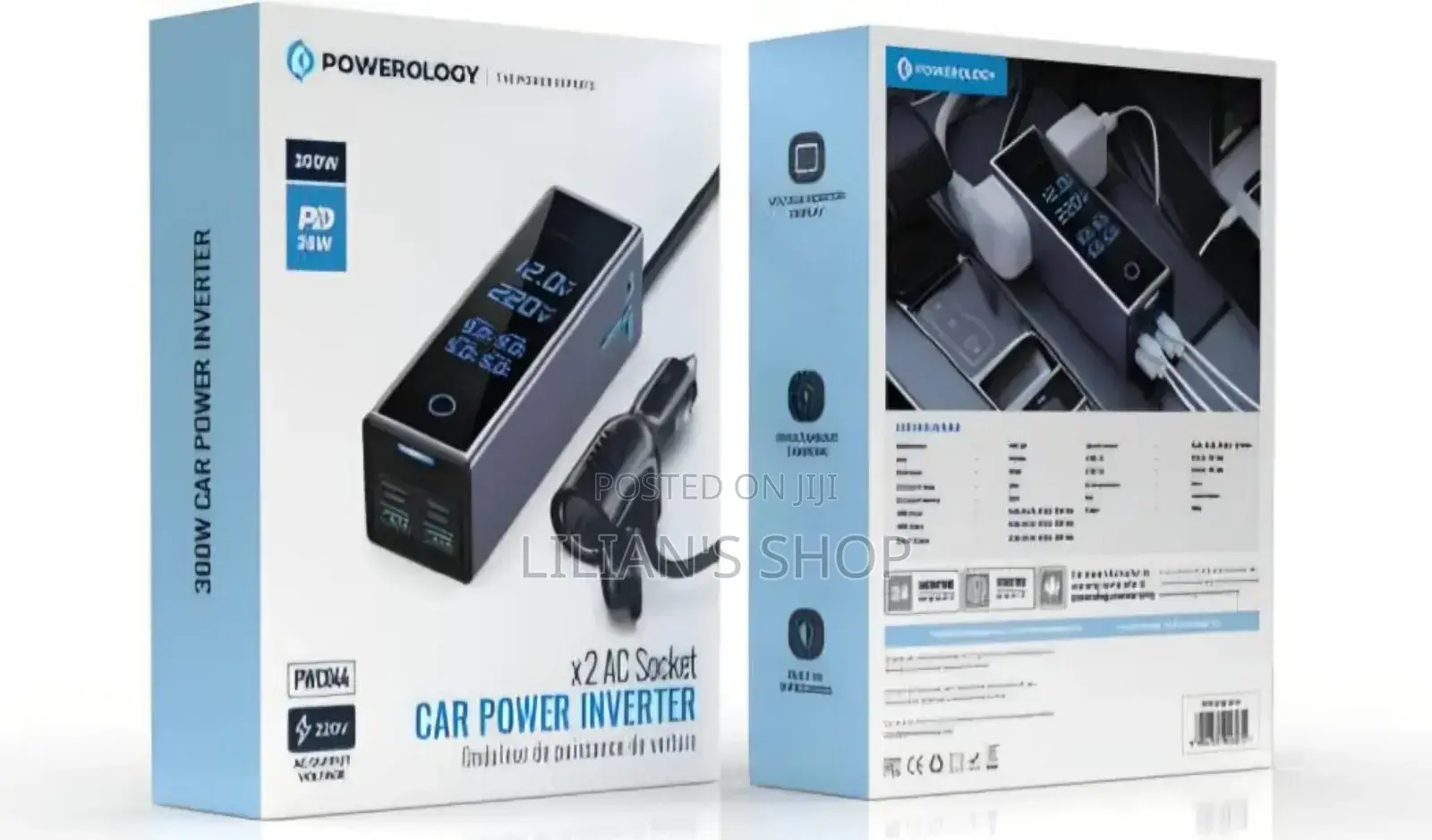 Powerology 300w Car Power Inverter, 2 Ac Sockets,36pd