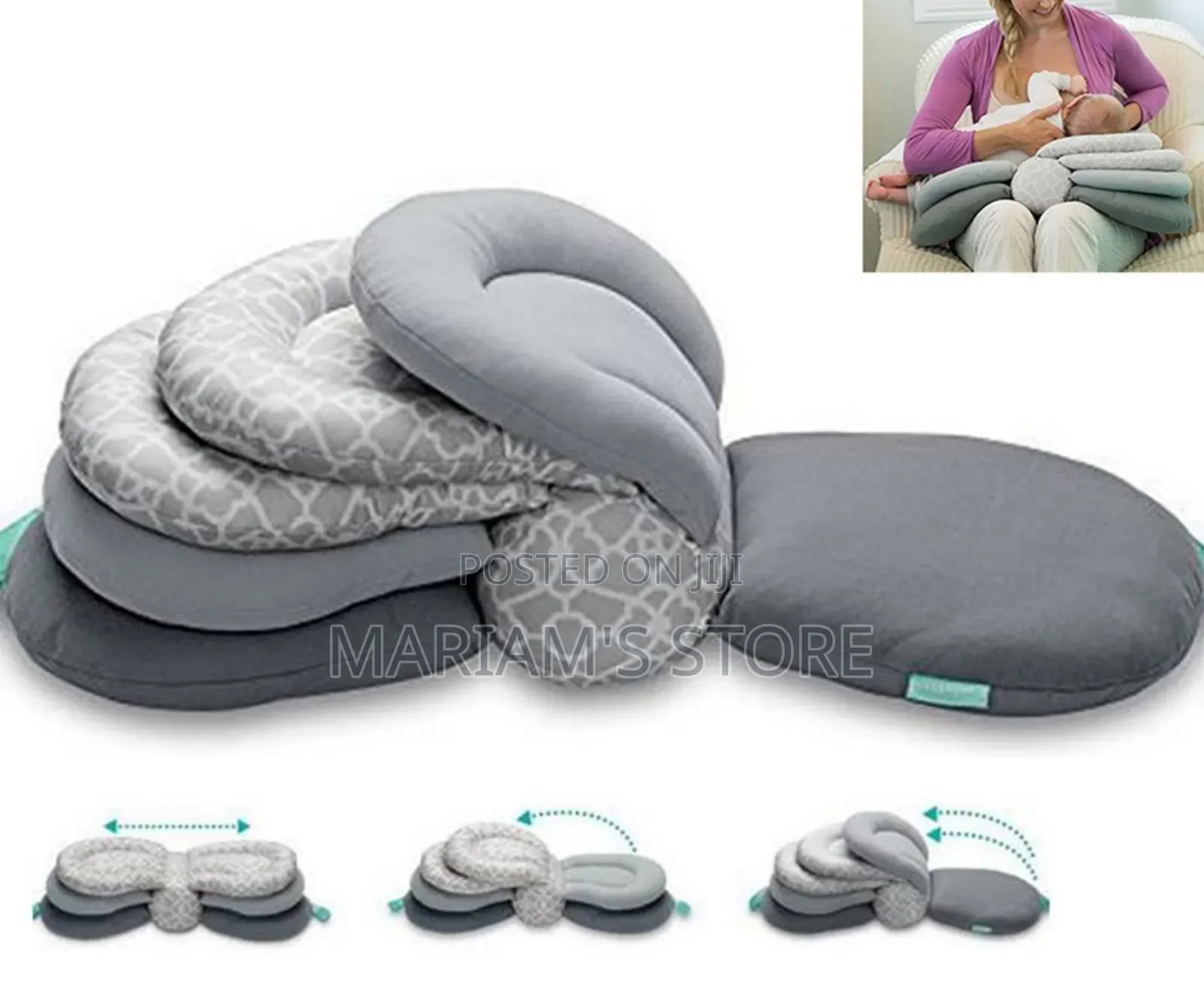 Grey Foldable Breastfeeding Pillow With Adjustable Height