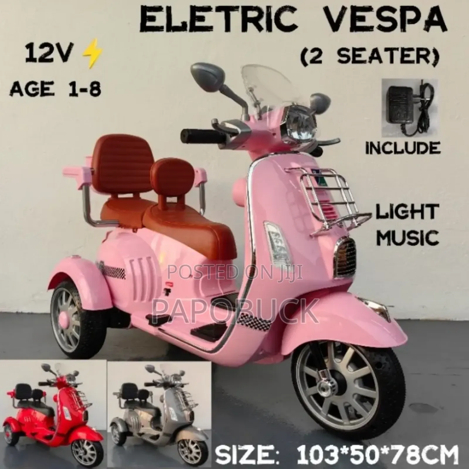 Electric Kids Vespa Double Seater Scooter.