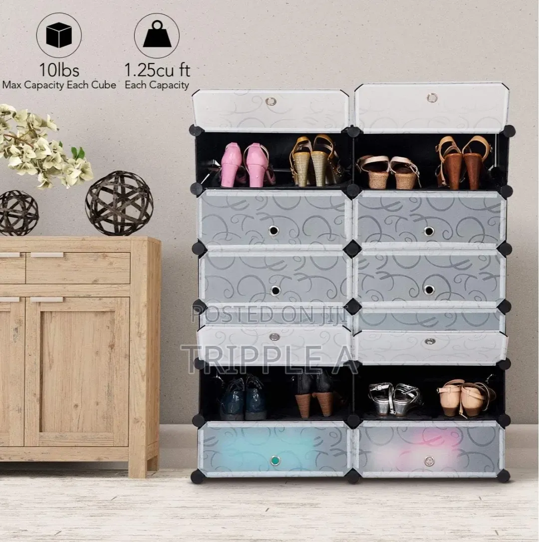 Modular Plastic Wardrobe 12 Cubes , Shoe Rack