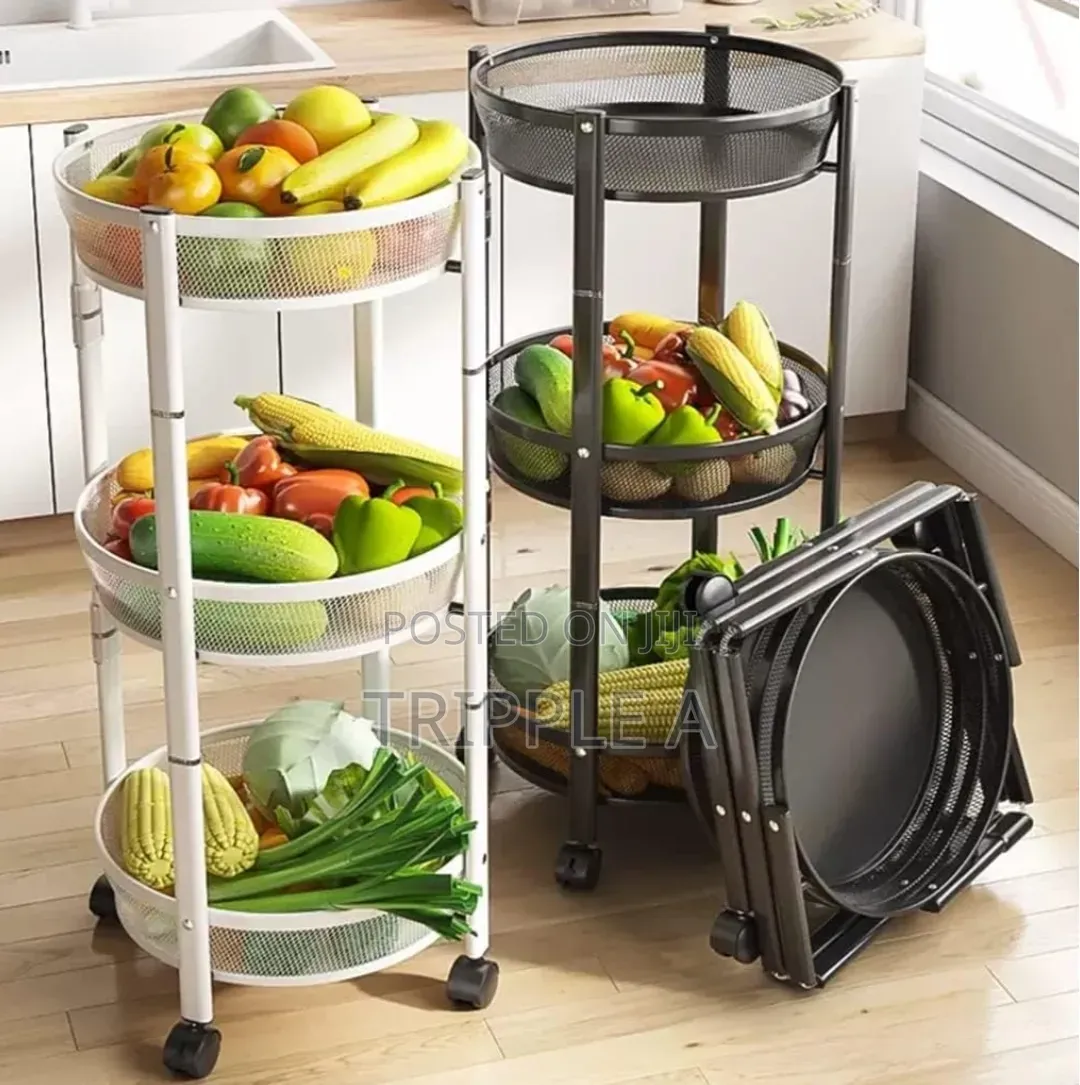 3 Tier Round Foldable Rolling Utility Storage Cart