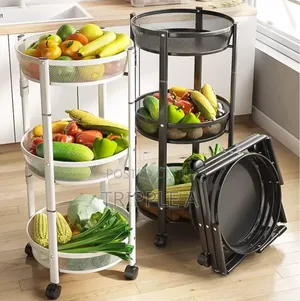 3 Tier Round Foldable Rolling Utility Storage Cart