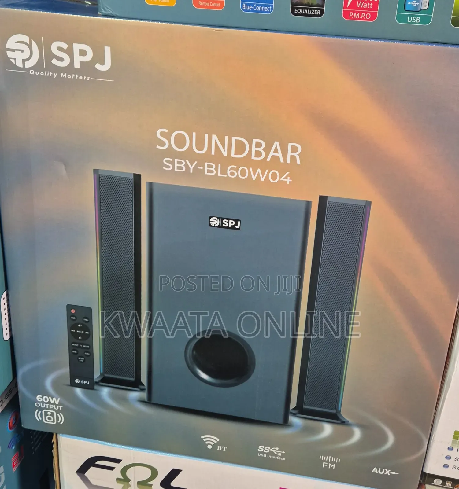 Spj Soundbar 60w Subwoofer 2-in-1 With Usb/Aux Home Theater System