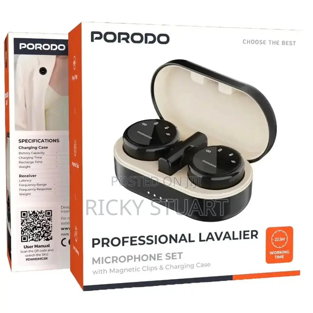 Porodo Lavalier Microphones Type-C Connector With Lightning Adapter