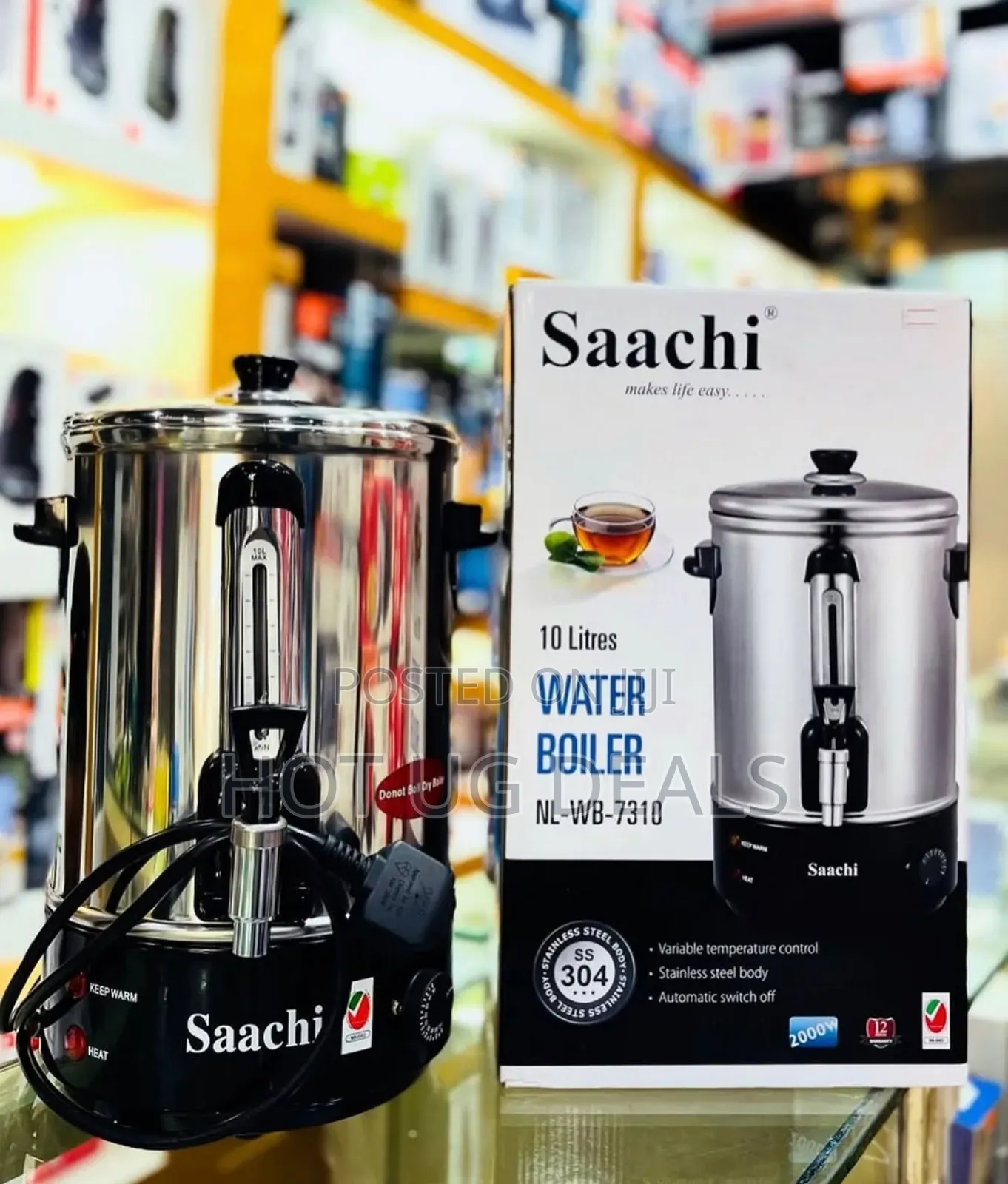 Saachi 10l Electric Water Boiler, Stainless Steel With Tap