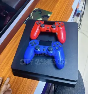 Sony Playstation 4 Slim Black Console With Controllers Red and Blue C