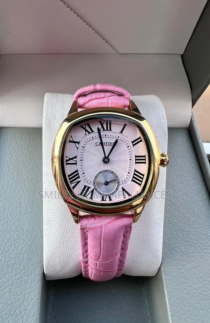 Cartier Women's Pink Leather Strapped Wrist Time Piece