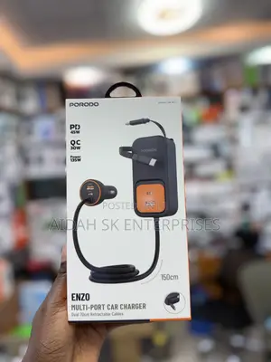 Porodo Enzo Multi-Port Car Charger With a 150cm Retractable Cable.
