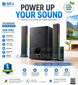 Spj Soundbar 60w Subwoofer 2-in-1 With Usb/Aux Home Theater System