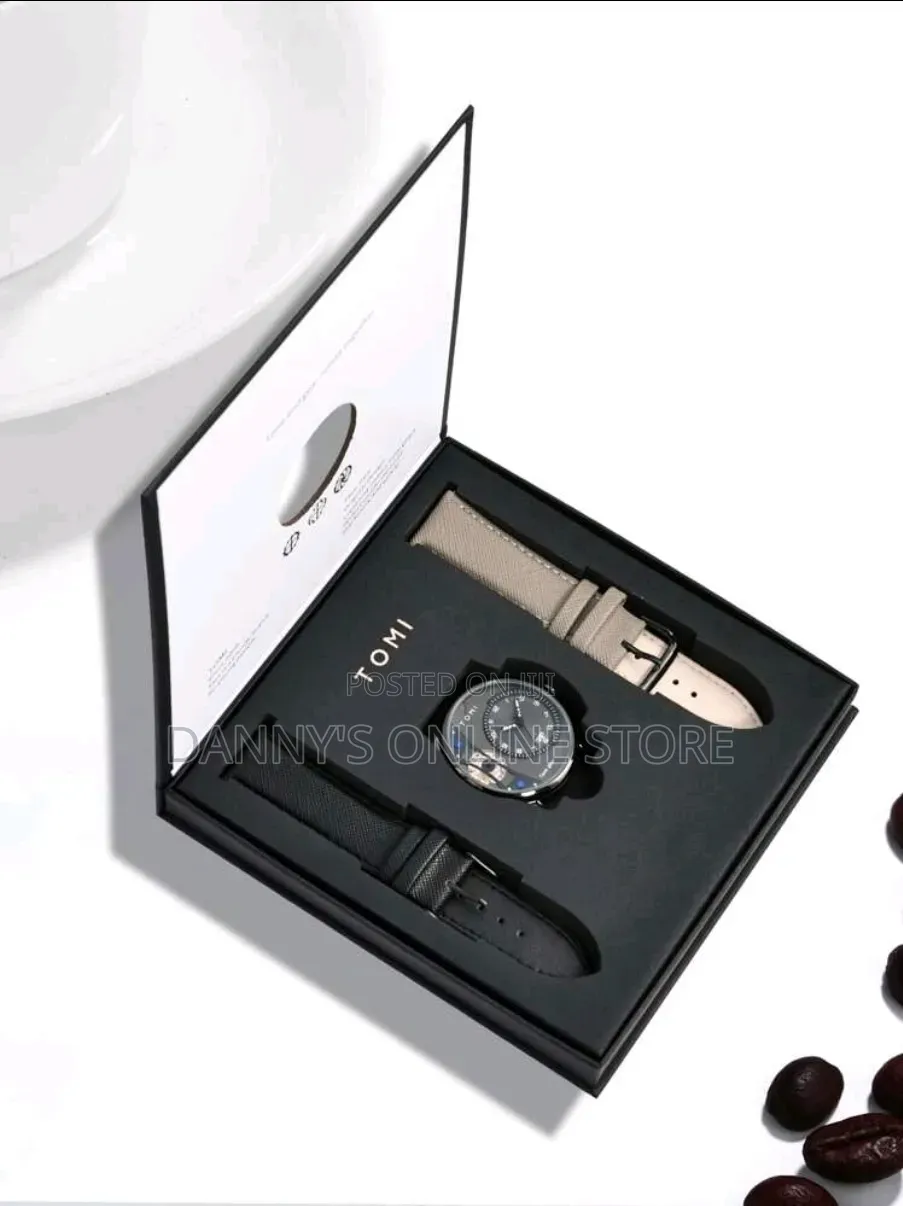 Tomi Men's Rotating Gear Hand Watch With Replaceable Strap, 2 in 1,