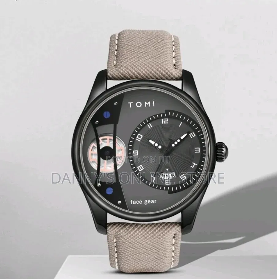 Tomi Men's Rotating Gear Hand Watch With Replaceable Strap, 2 in 1,