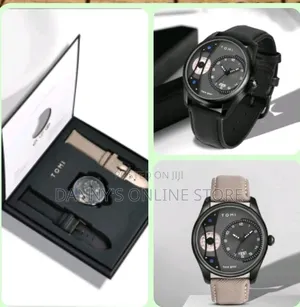 Tomi Men's Rotating Gear Hand Watch With Replaceable Strap, 2 in 1,