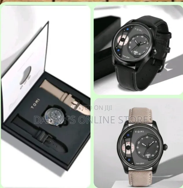 Tomi Men's Rotating Gear Hand Watch With Replaceable Strap, 2 in 1,