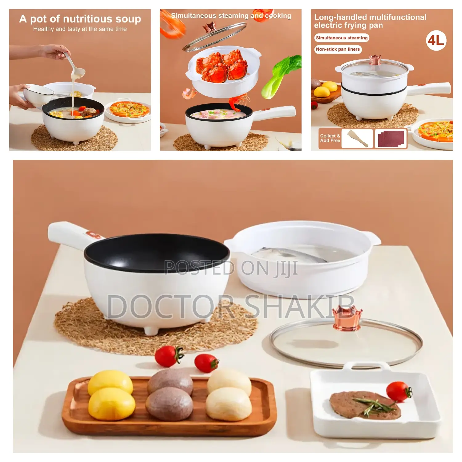 Multifunctional 2in1 Non-stick Electric Frying Pan With Steamer Large