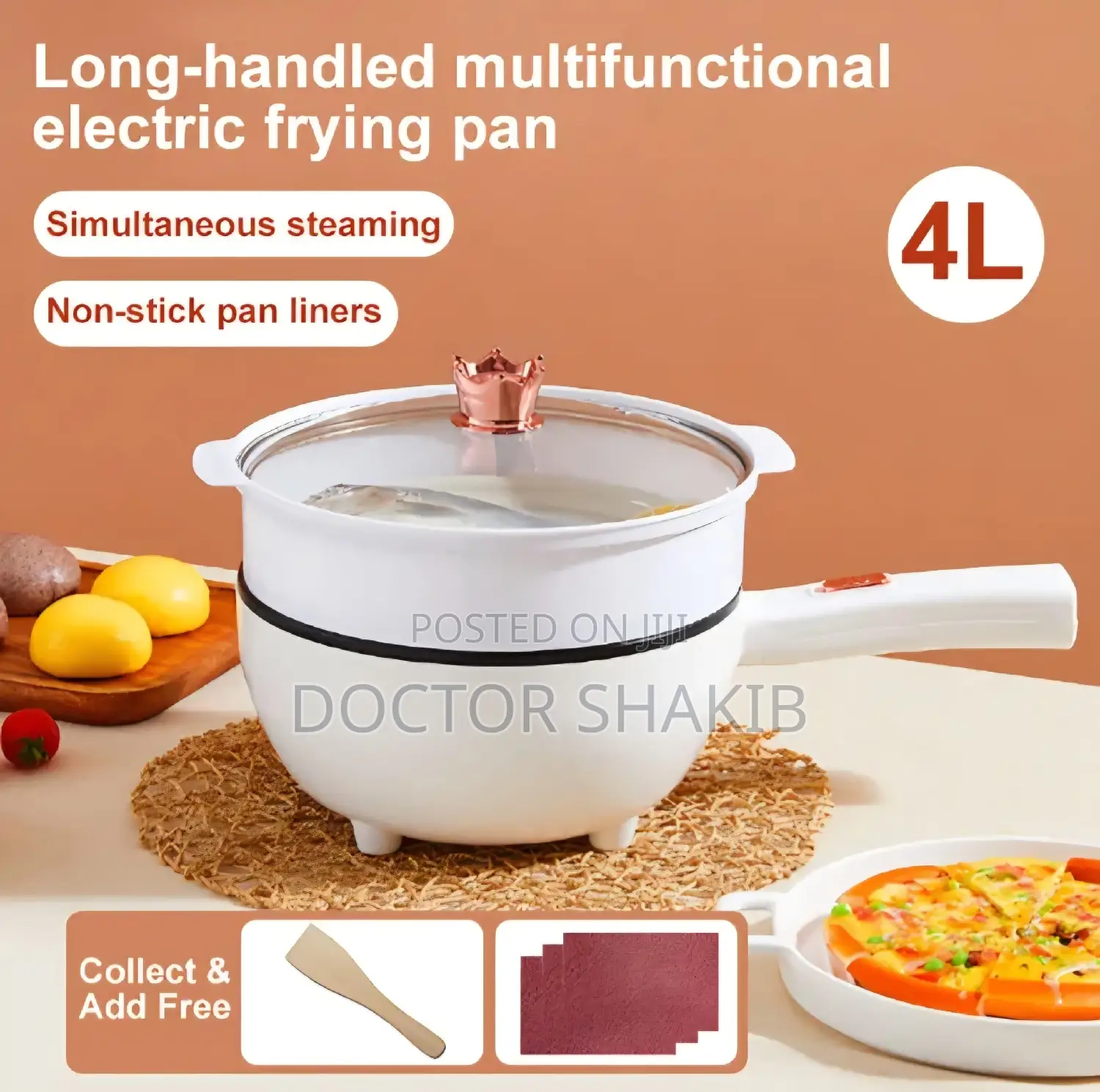 Multifunctional 2in1 Non-stick Electric Frying Pan With Steamer Large