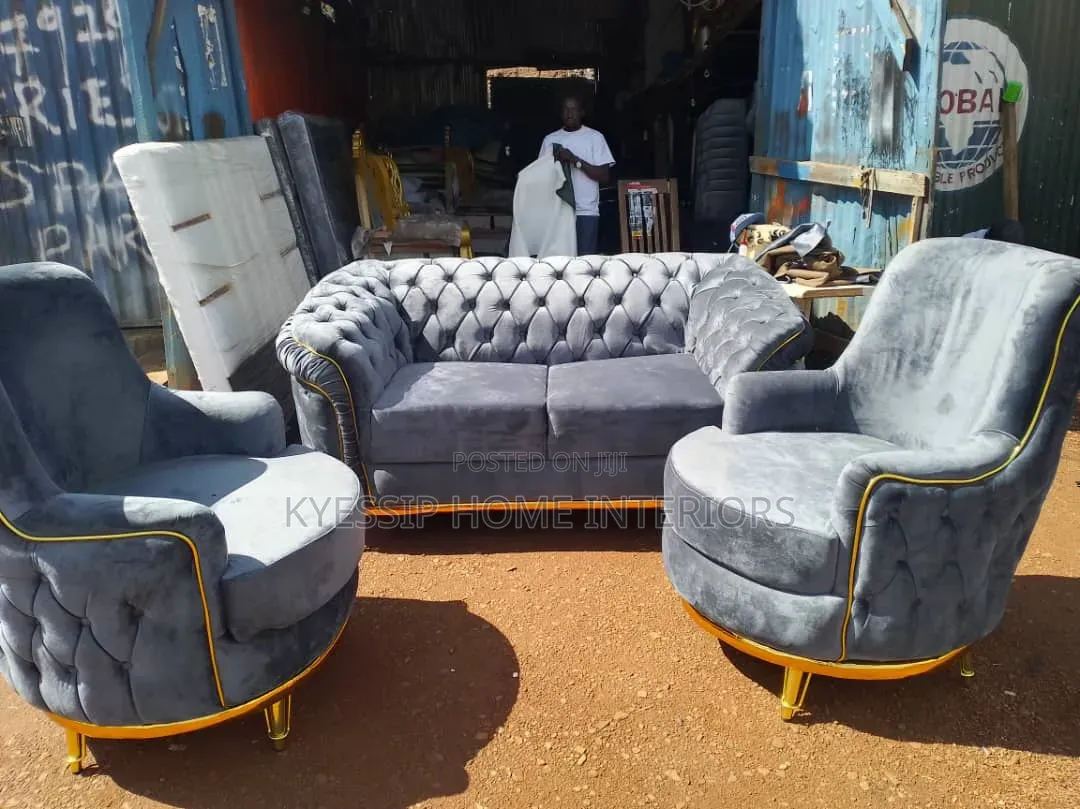 Luxury 4 Seater Sofa Set, Velvet Gray