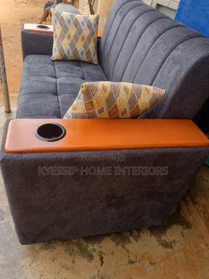 Luxury 2 Seater Sofa, Dark Grey With Cupbolders