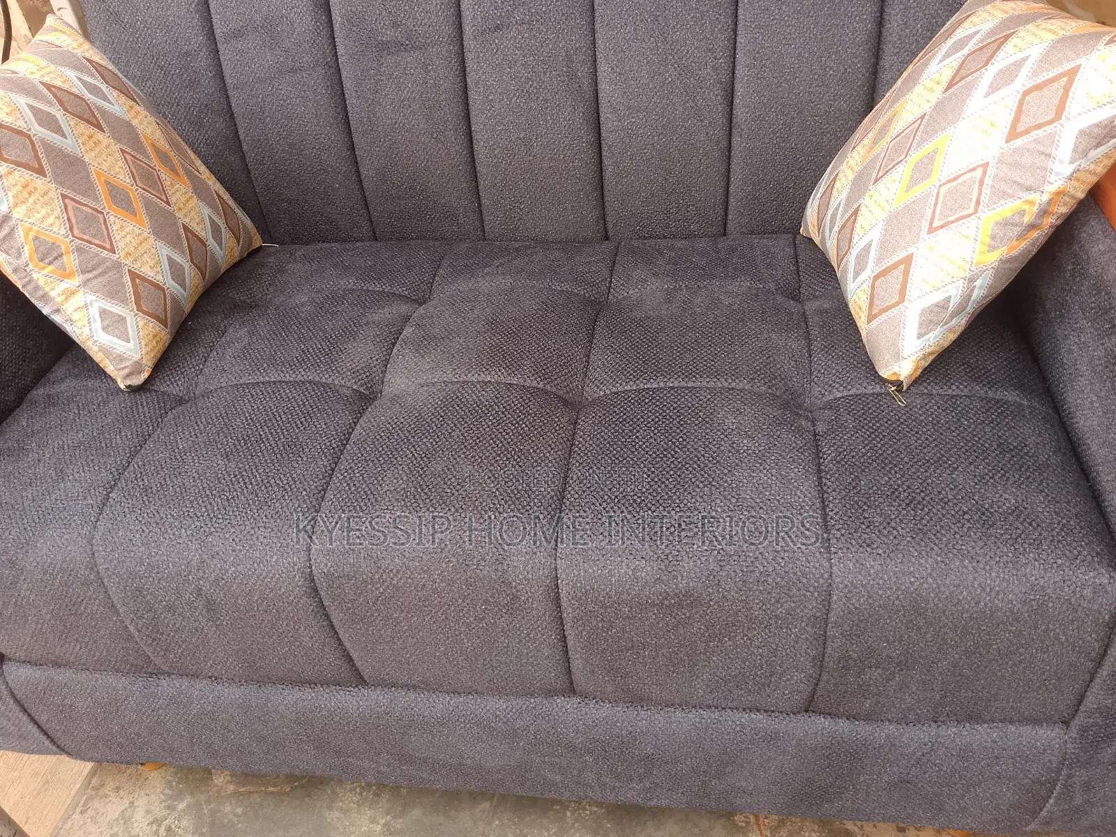 Luxury 2 Seater Sofa, Dark Grey With Cupbolders