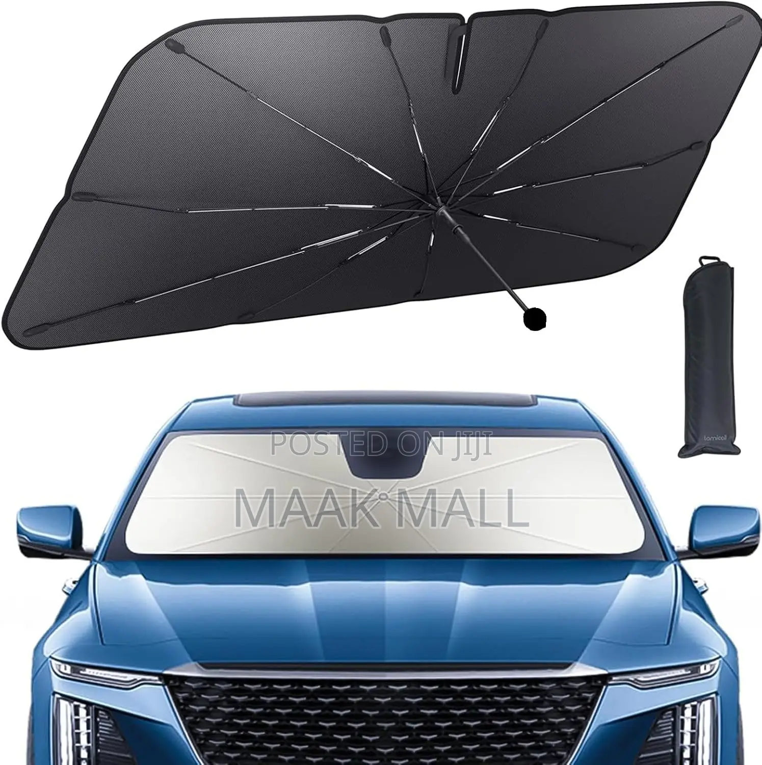 Car Windshield Sunshade Umbrella, 360° Bendable 10-Rib Fiberglass