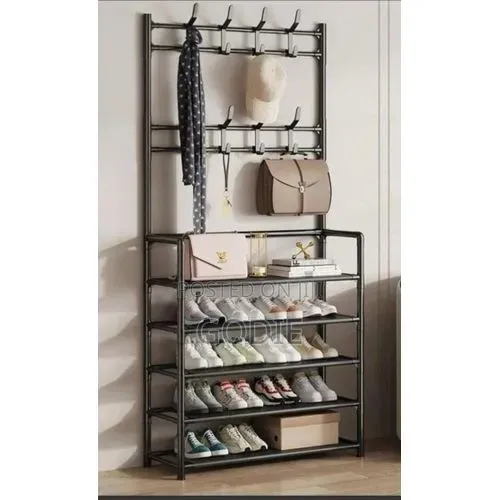 Multi-Layer Shoe Rack With Coat Hanger