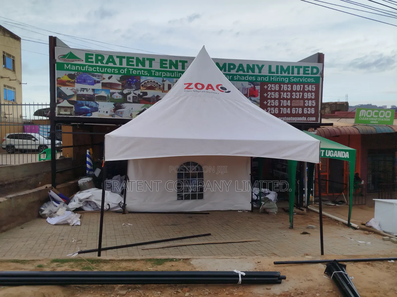 4mx4m Tent in Strong Materials Branded With Logo With Side Flaps.