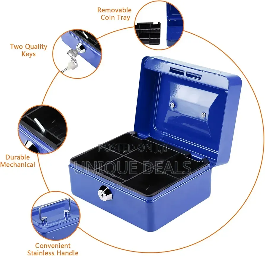 6 Inch Cash Box Portable Metal Money Box With Lock