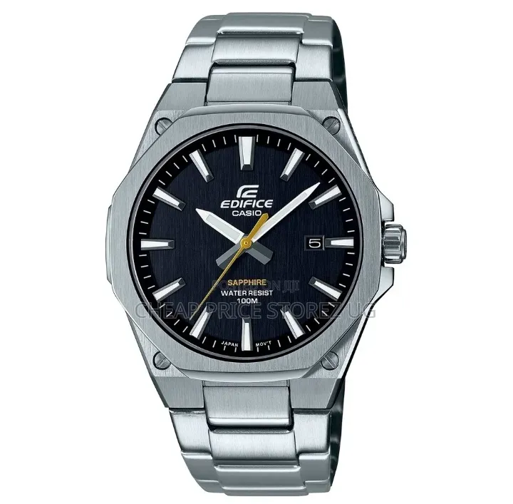 A Casio Edifice Efr-1avuef Slim Stainless Steel Watch With a Black