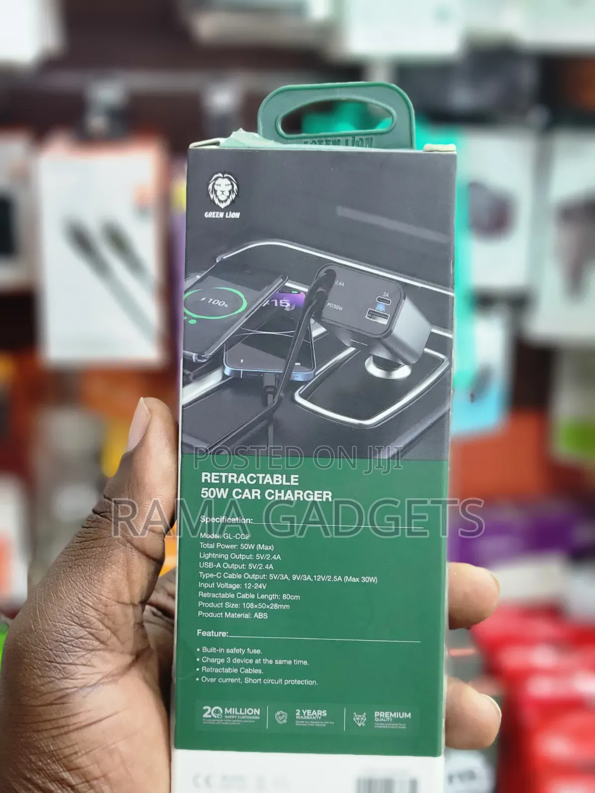 Green Lion Retractable 30w Car Charger,