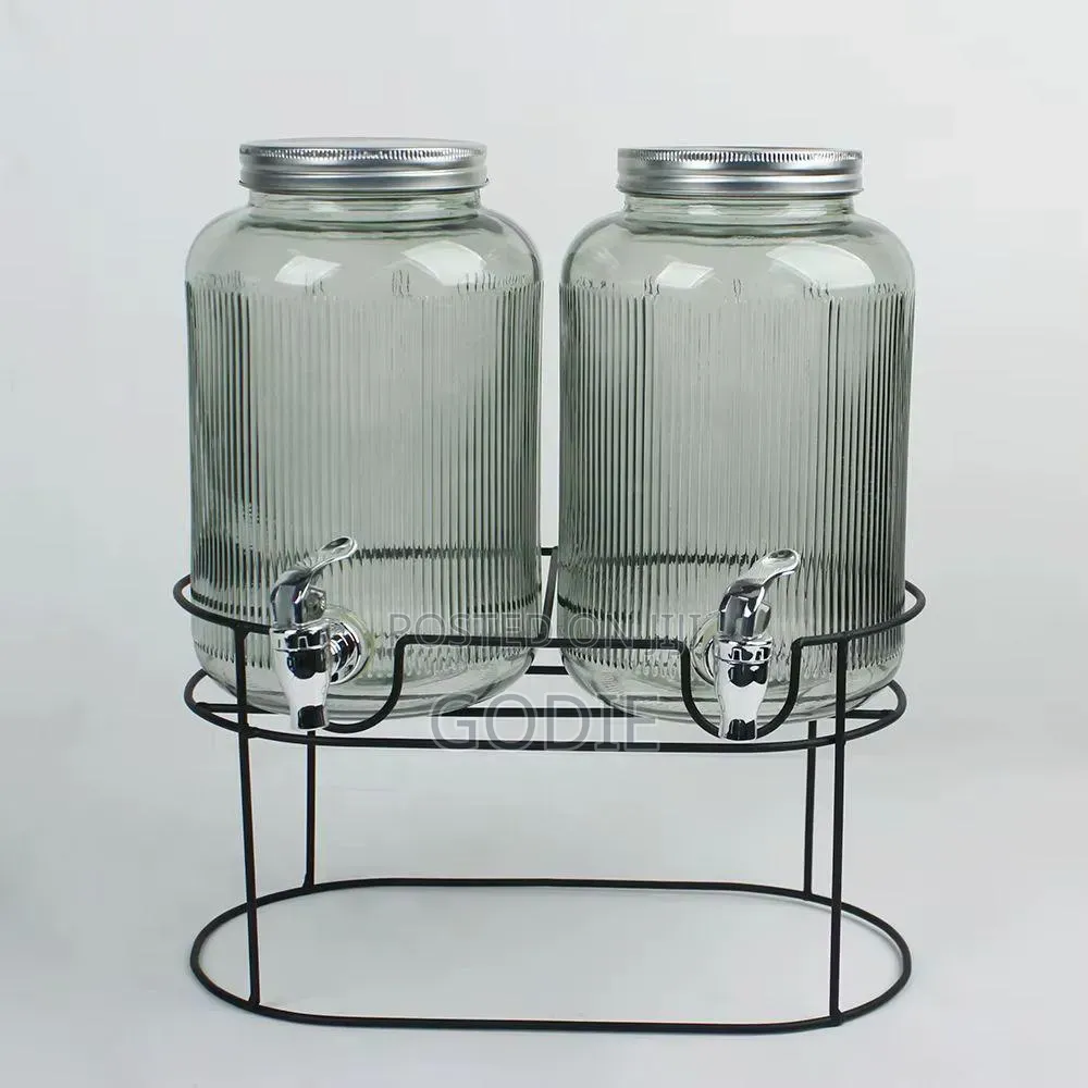 6-Liter Double Glass Beverage Dispenser Set With Metal Stand and Taps