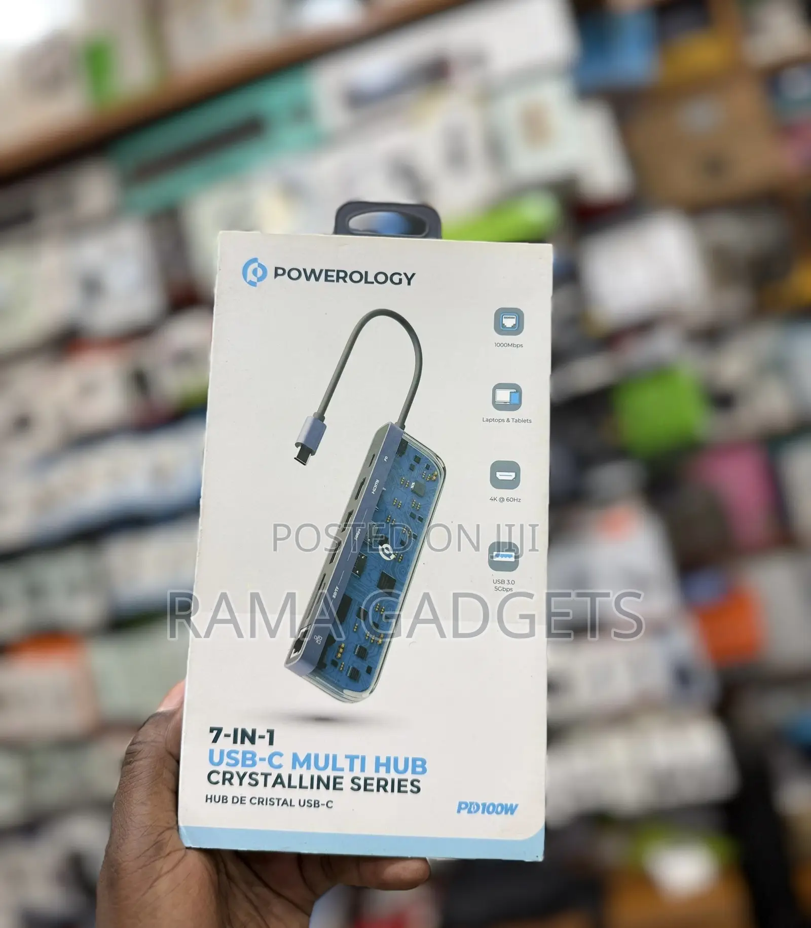 Powerology 7-in-1 Usb-C Multi Hub Crystalline Series.