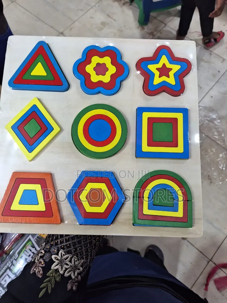 Wooden Geometric Shapes Sorting Puzzle for Children.