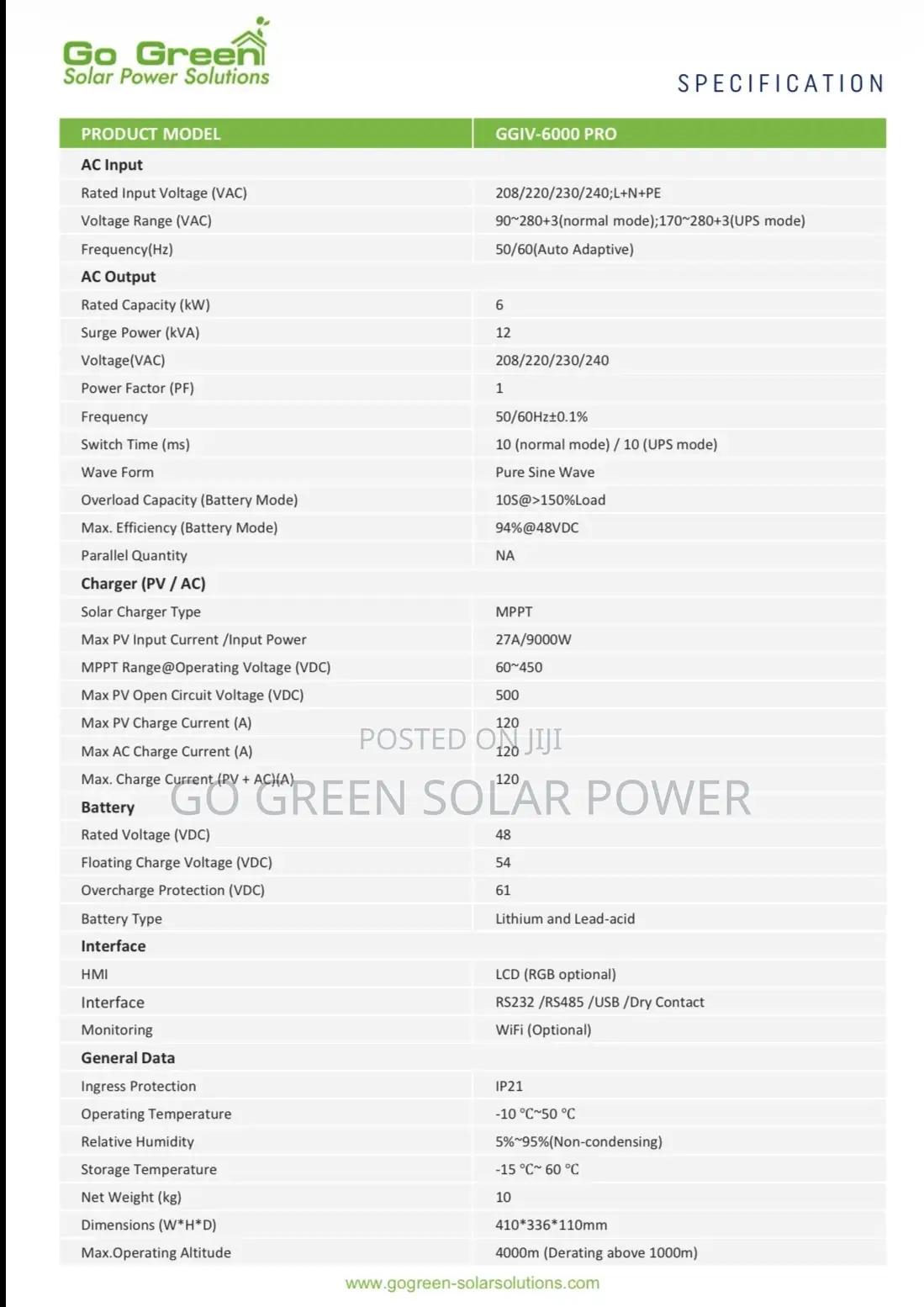 Go Green Solar Hybrid Inverter Pure Sine Wave