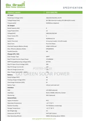 Go Green Solar Hybrid Inverter Pure Sine Wave
