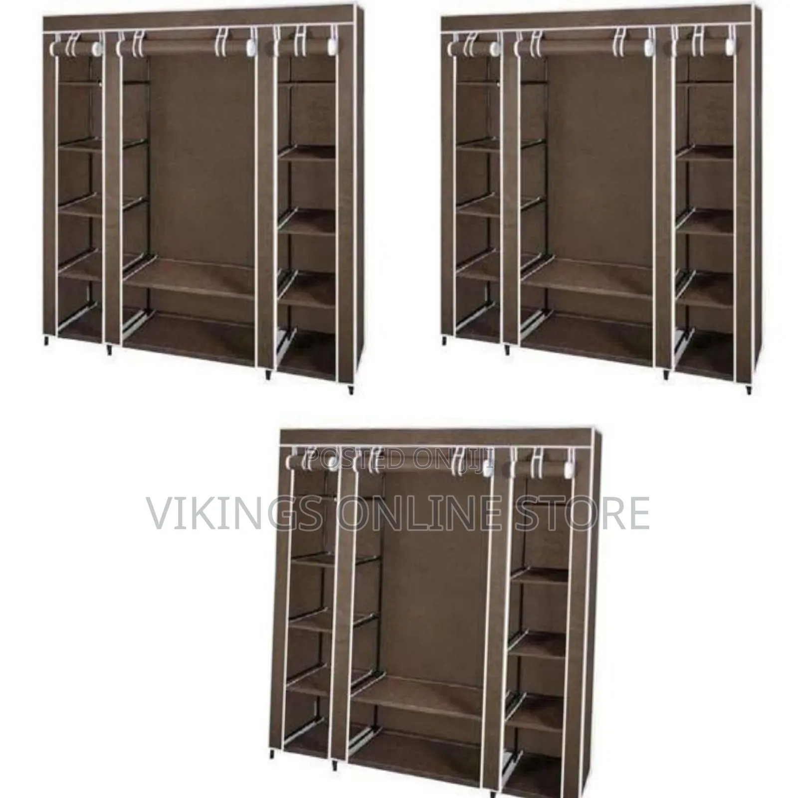 Brown Three-Column Fabric Wardrobe With a Wooden or Steel Frame