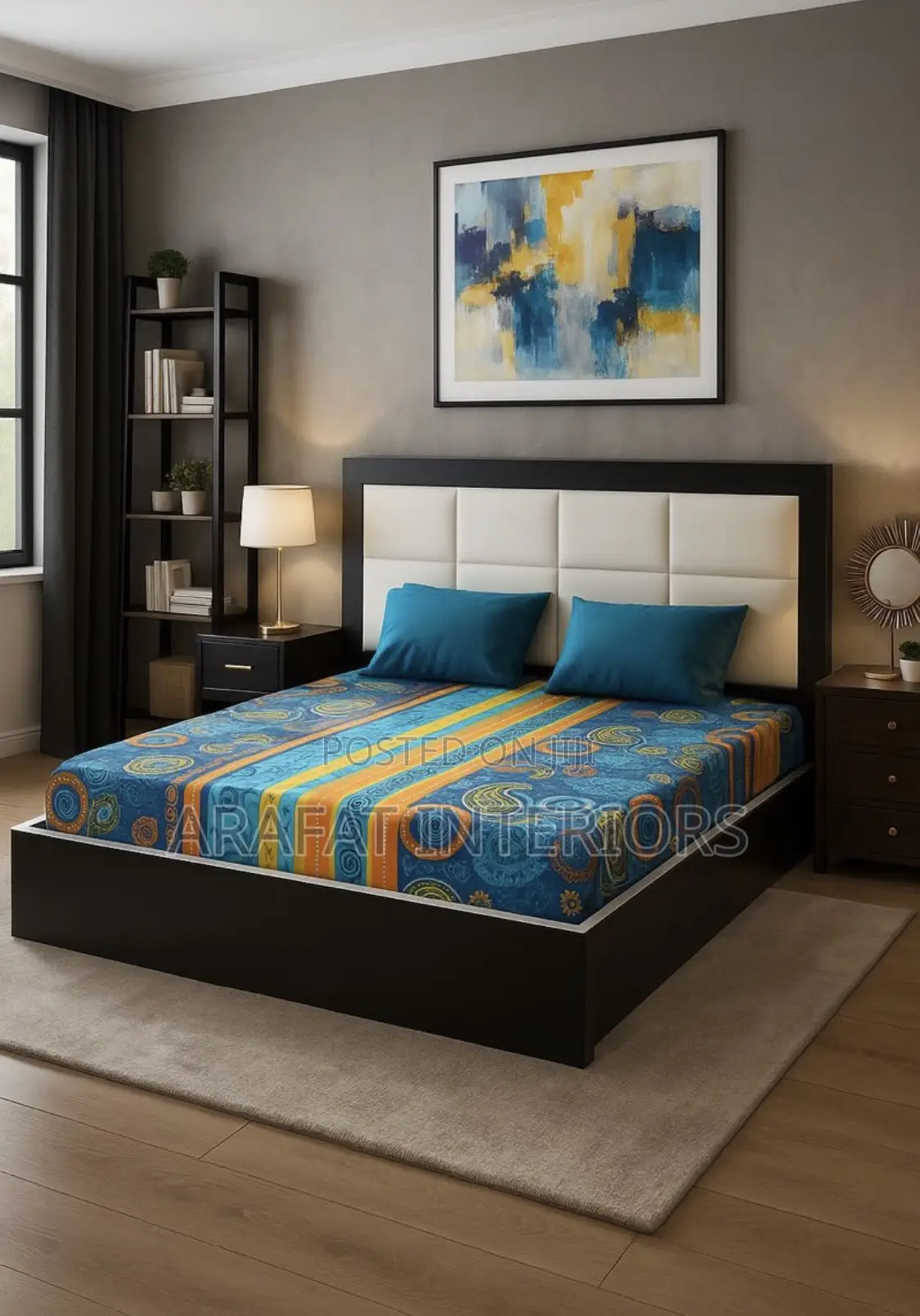 Sleek Black Platform Bed