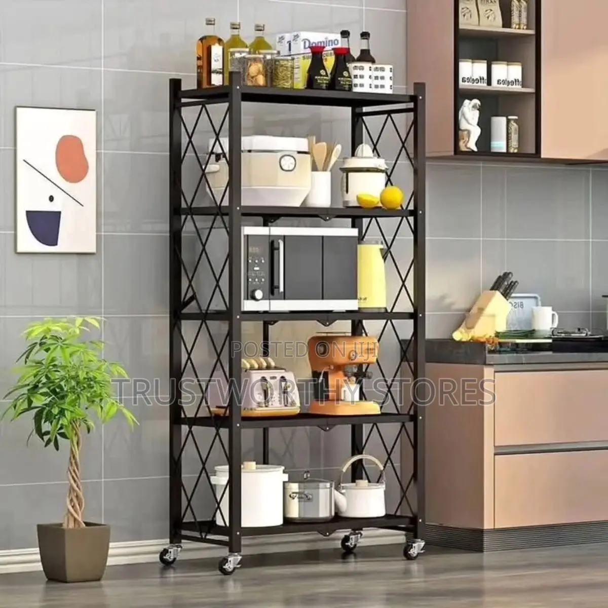 Foldable 5 Tier Kitchen Organizer With Rollers