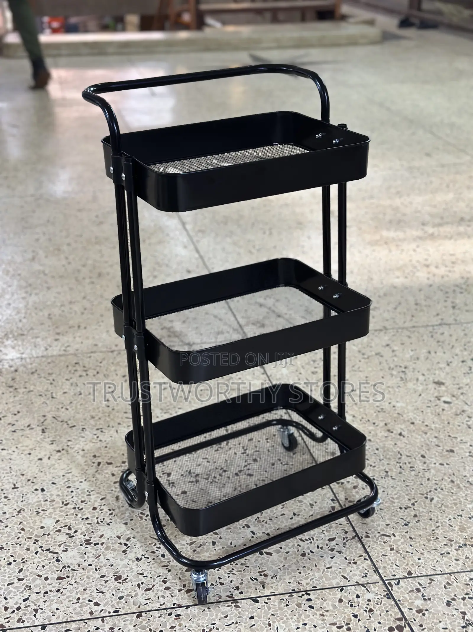 3-tier Metallic Trolley With Handle