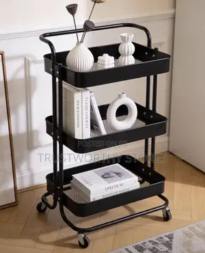 3-tier Metallic Trolley With Handle
