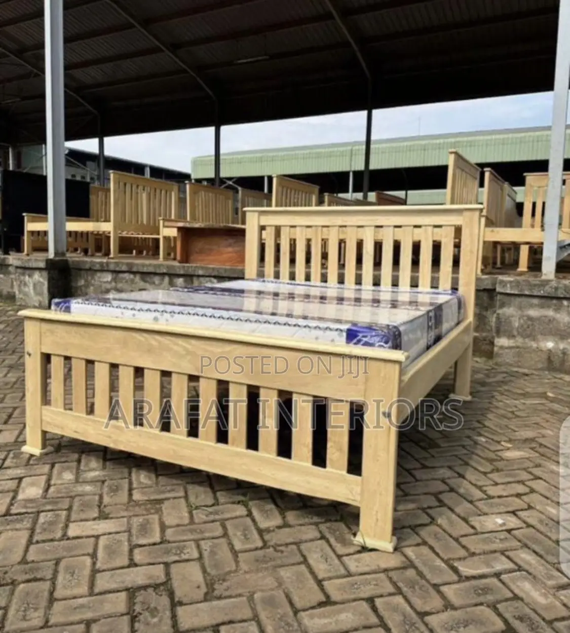 5x6 Slatted Wooden Natural Bed