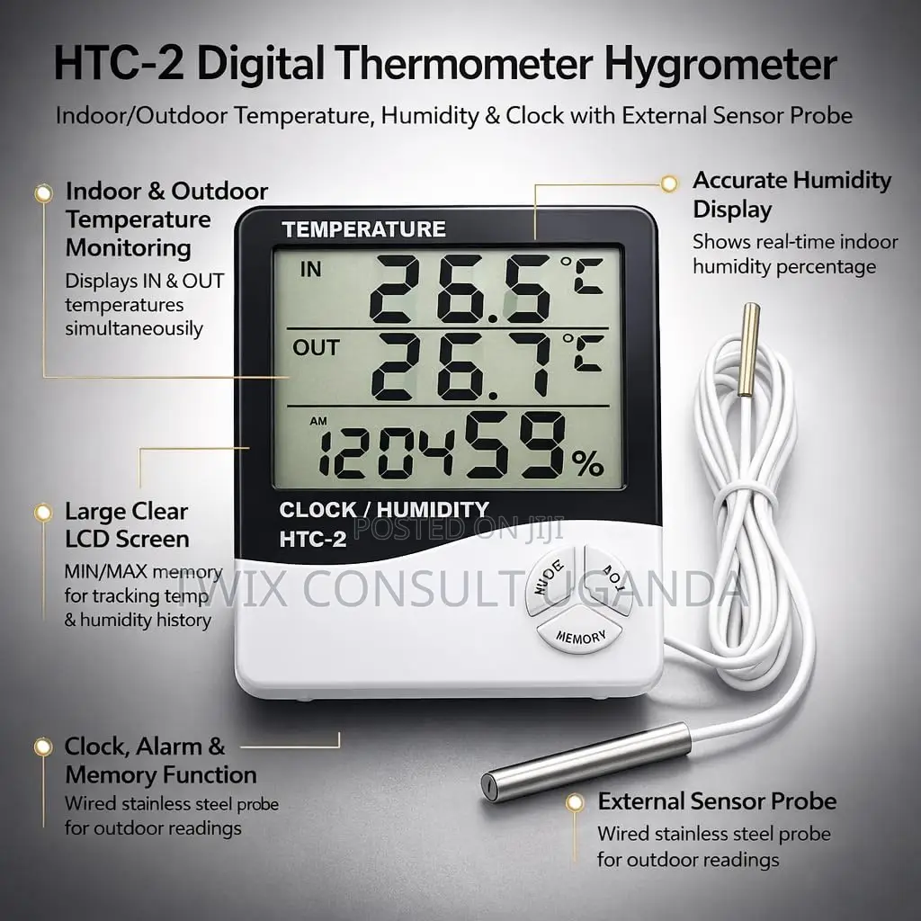 Htc-2 Digital Thermometer Hygrometer With External Sensor Probe