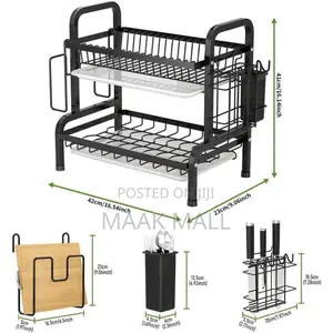 2 Tier Dish Rack for Kitchen Counter, With Draining Tray
